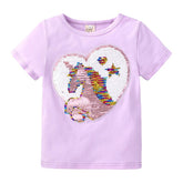 Girls Summer T-Shirt Kids Unicorn Pattern Discoloration Tops Tees-Veeddydropshipping